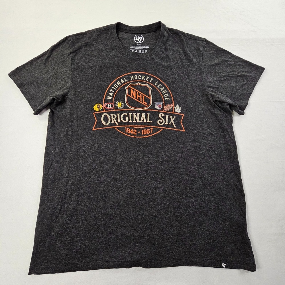 National Hockey League Original 6 Gray Short Sleeve Cotton Blend T-Shirt Men's L